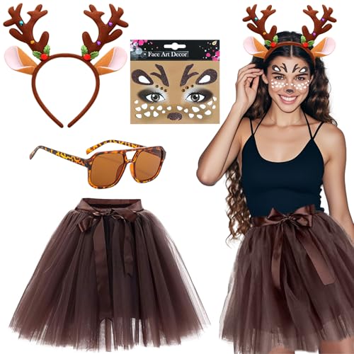 ZeiLaBang Rentier Kostüm Damen mit Geweih und Haarreif für Karneval,...