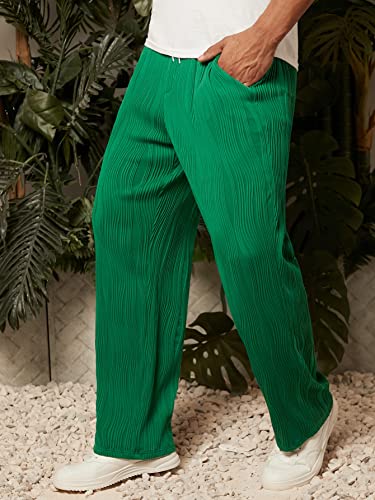 WDIRARA Men's Drawstring High Waist Straight Leg Long Pants Casual Pants4