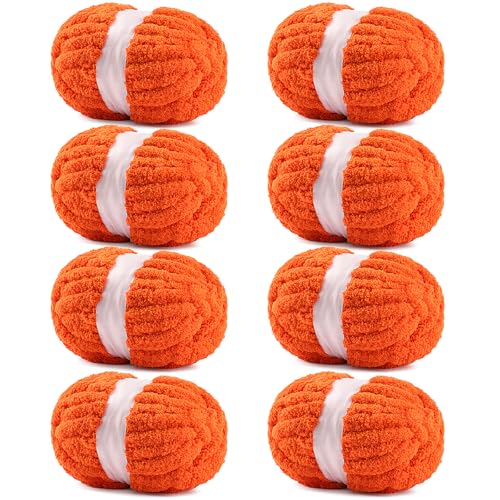 Image of 8 Pack Chunky Yarn for Hand Knitting - #10 Super Bulky Chenille Yarn, Fluffy Jumbo for Thick Hand-Knit Blankets, Scarves 25 Yds 7.94 Oz Each Skein (8, Orange)