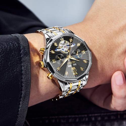 Image of OLEVS Automatic Men Watch Self Winding Mechanical Moon Phase Business Luxury Diamond Dress Stainless Steel Waterproof Luminous Mens Wrist Watch