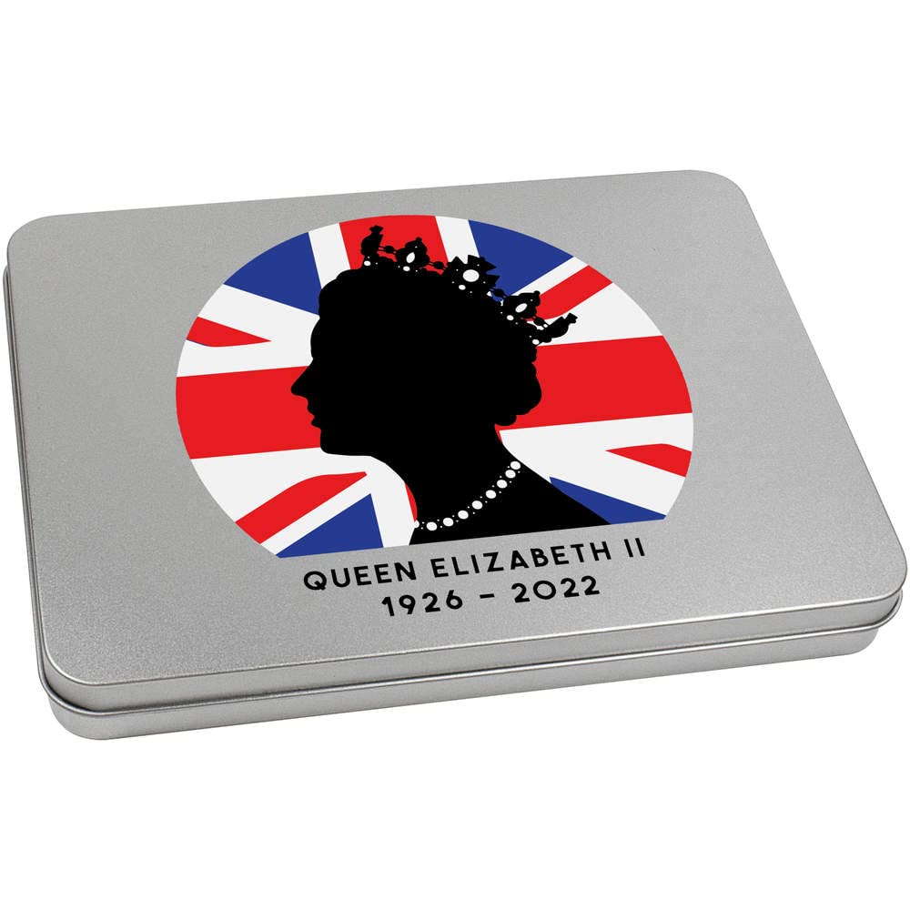 Azeeda 220mm 'Queen Elizabeth II Union Jack' Metal Hinged Tin/Storage Box (TT00175846)