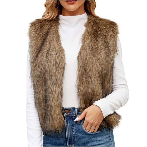 AQAYL Faux Fur Vest Women Open Front Cardigan...