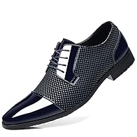 Sapato social masculino Oxford de couro envernizado clássico cadarço formal smoking sapatos negócios casamento Derby sapato bico bico moderno, Preto/azul, 43