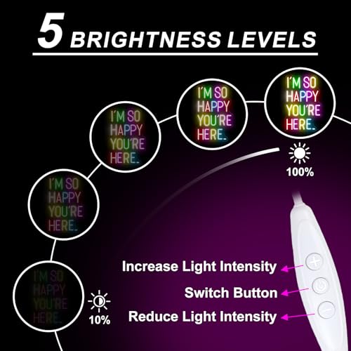 Image of I'm So Happy You're Here Neon Sign Positive Affirmation LED Sign | USB Powered Dimmable Neon Light for Bedroom Classroom Backdrop Decor Aesthetic 16.5 inchx10.8 inch