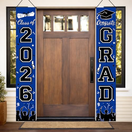 Image of Graduation Decorations 2026 Porch Banner, Graduation Banner Class of 2026, Blue Congrats Grad Decorations for Door and Porch Party Supplies