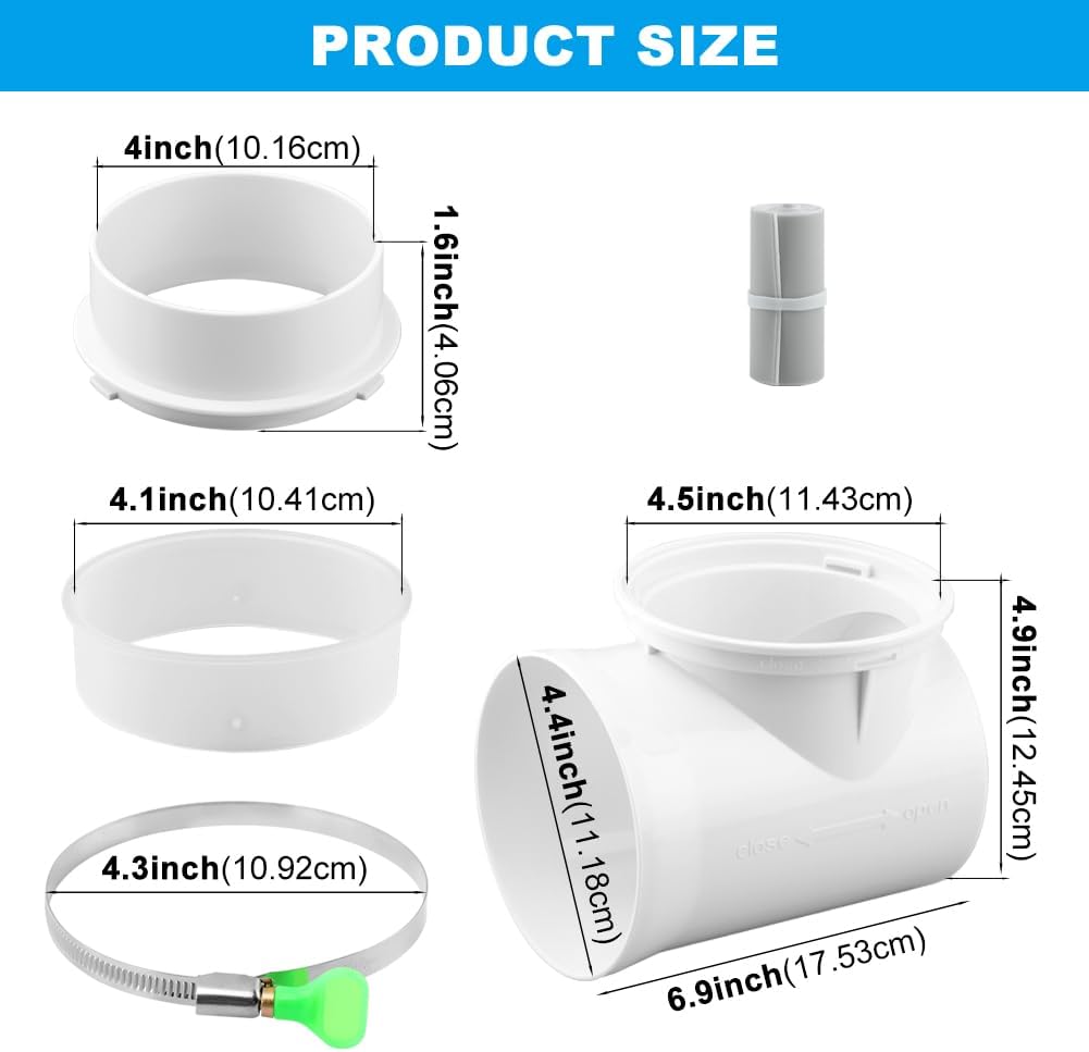 90 Degree Dryer Vent Elbow Connector with Airtight Silicone Gasket - Heat-Resistant Hard Plastic Duct Adapter for Tight Spaces, Tool-Free Installation for Semi-Rigid/Flexible Hoses
