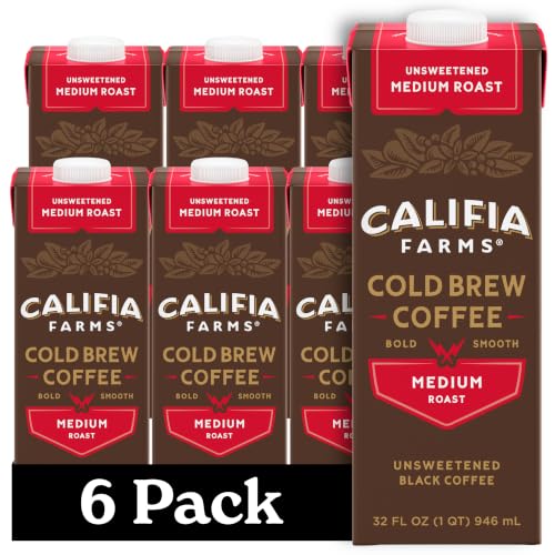 ★Califia Farms Pure Black Medium Roast Cold Brew Coffee, 32oz, 6 cartons