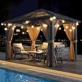 10'x12' Hardtop Gazebo, Outdoor Polycarbonate Single Roof Canopy, Aluminum Frame Permanent Pavilion with Curtains and Netting, Sunshade for Garden, Patio, Lawns