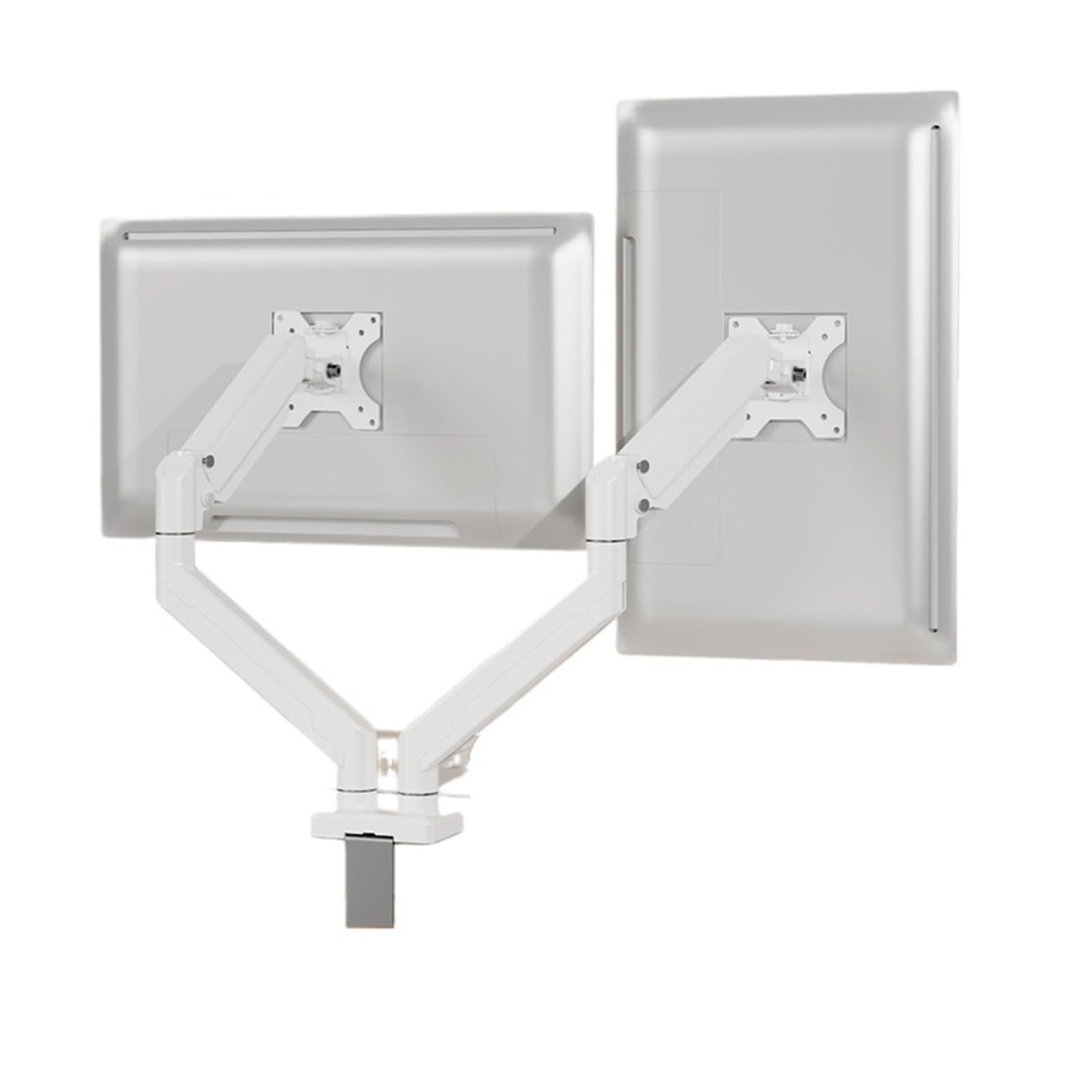 Support double écran blanc perle avec base rotative et bras télescopique pour bureau