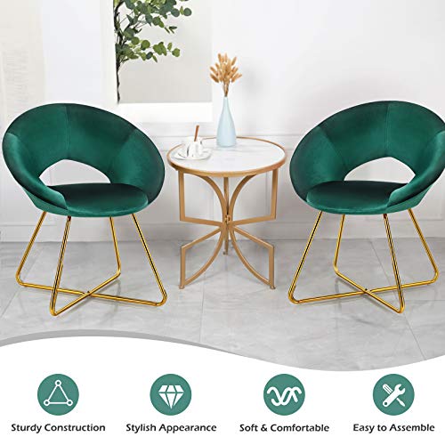 Giantex Modern Velvet Accent Chair Set Of 2, Comfy Cute Upholstered Vanity Desk Chair, Max Load 300 Lbs, Decorative Mid Century Single Sofa Armchair For Living Room, Bedroom, Dining Room, Green #TOP6