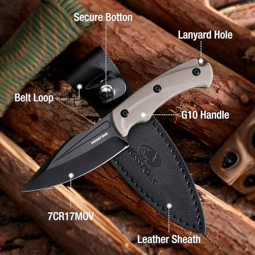 Image of Mossy Oak 8.5 inch Full-tang Fixed Blade Knife with Sheath (G10 Handle-Desert) | Stainless Steel Blade; Outdoor Knives for Survival, Camping, Hiking