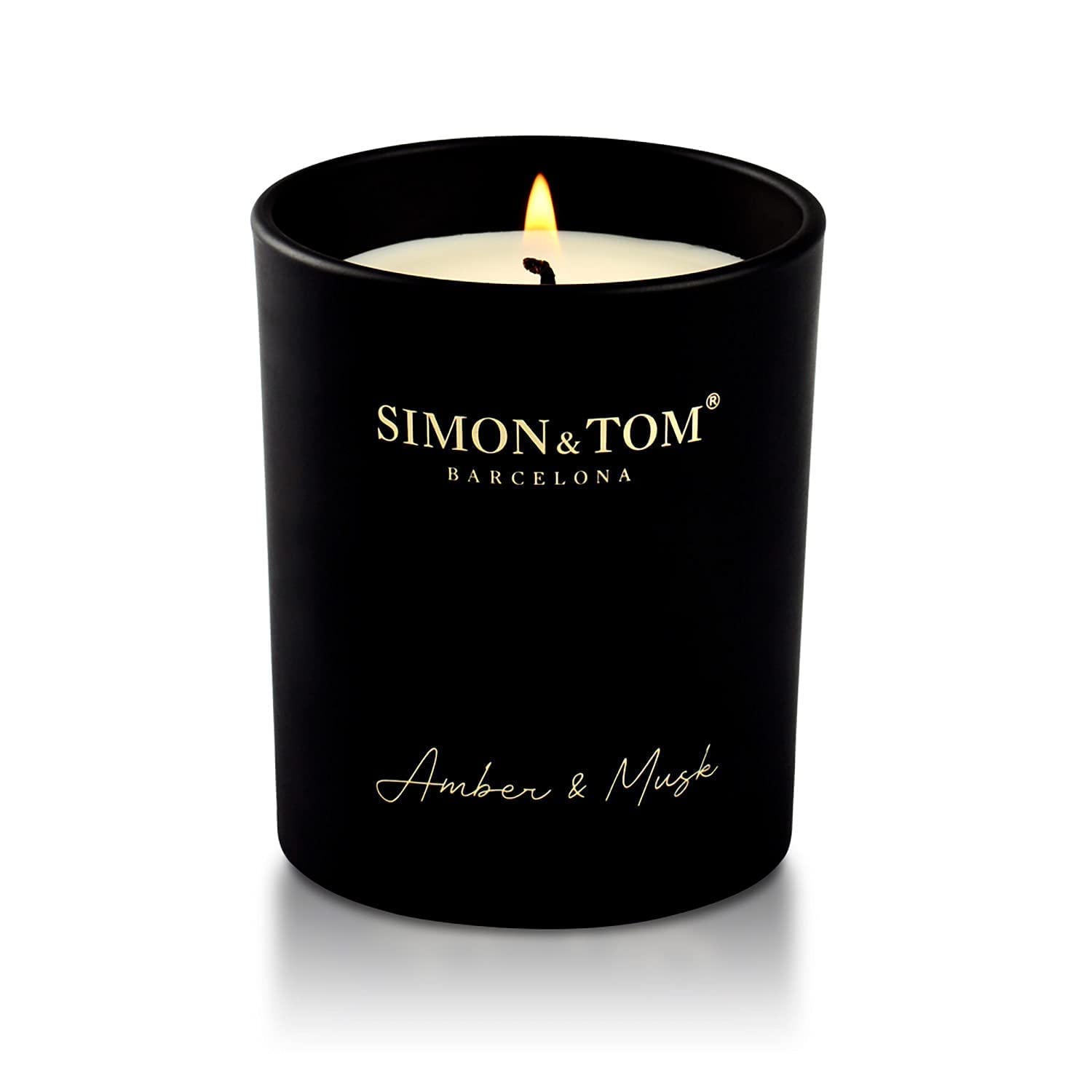 Simon&Tom Świeca zapachowa - Zapach bursztynu i piżma - Organiczny i naturalny wosk sojowy - Długotrwały-100 godzin palenia - Dekoracyjna świeca w garnku - Aromatyczna - Prezent dla domu