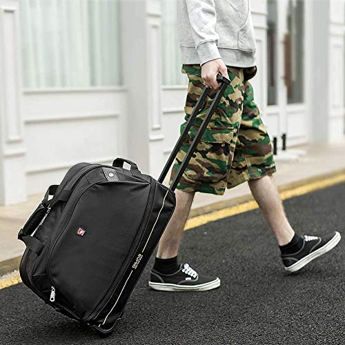 OIWAS Travel Rolling Duffle Bag with Wheels Small Suitcase Luggage Carry On Tote Unisex-Adult Short Term Trips Expandable 45L to 55L Women Men Black