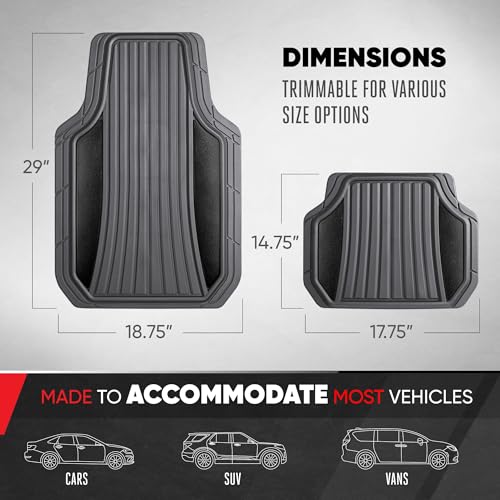Image of Motor Trend ChromeTech Car Floor Mats Full Set - Durable Rubber Floor Mats for Cars with Two Tone Accent, All Weather Interior Protection for Front and Rear with Non-Slip Backing, Gray /Black