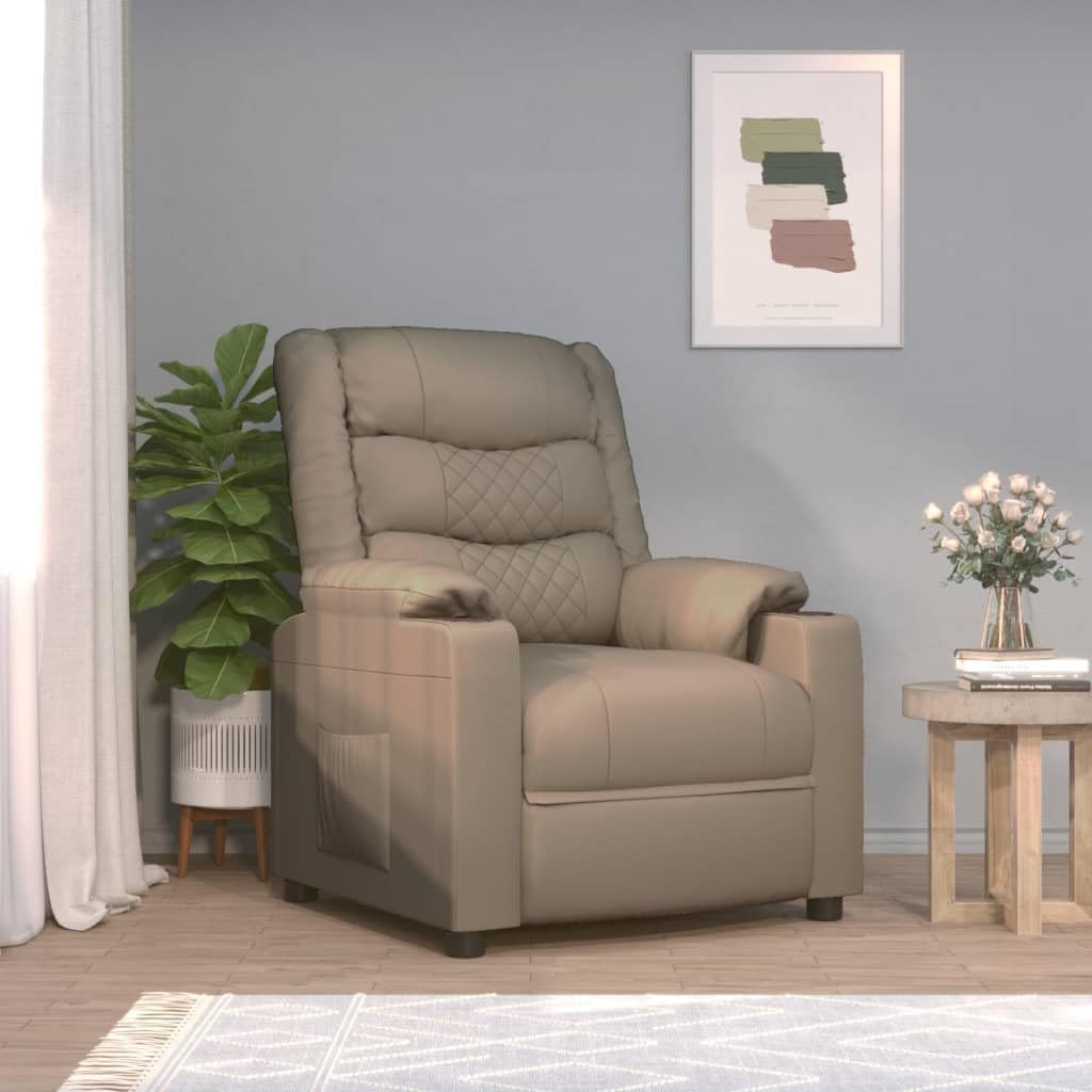 Sillón de relax eléctrico de piel sintética marrón capuchino con 3 posiciones y mando a distancia de 2 botones, asiento acolchado grueso y marco de madera y metal resistente para mayor