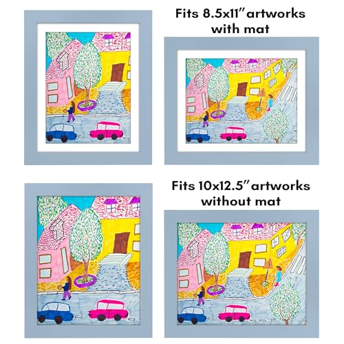 Image of Americanflat Kids Artwork Frame Changeable (Baby Blue) - Magnetic Door Holds 100 Art Pieces - 8.5x11 Letter Size Display with Mat or 10x12.5 Without Mat - My Mini Masterpiece (Pack of 8)