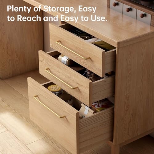 Vadisun Oak Buffet Cabinet with Drawers, 59'' Modern Farmhouse Kitchen Sideboard Buffet Cabinet Storage Console Table, Coffee Working Station Study Desk Vanity Table for Dining Living Room Bedroom — view 4