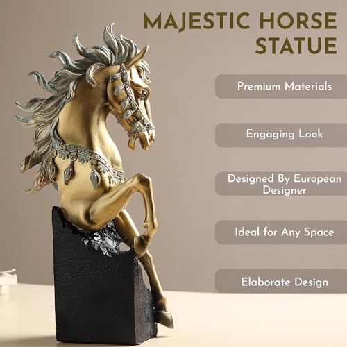 Image of ARMONIA Regal Horse Statue, Gold and Silver Finish, Premium European Design,Decor Accents for Luxury Room, Size 36 x 18 x 8 cm Decorative Figurine