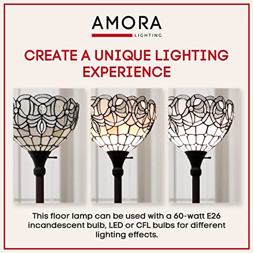 Amora Tiffany Floor Lamp Torchiere - Vintage Standing Light Floor Lamp - 72” Peacock Floor Stained Glass Lamp - Tiffany Floor Lamps For Living Room #TOP5