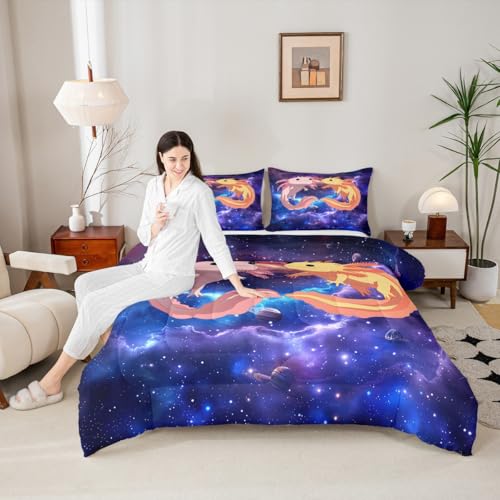 Image of Feelyou Cute Galaxy Axolotl Comforter Set - Twin Size with 1 Comforter and 1 Pillowcase