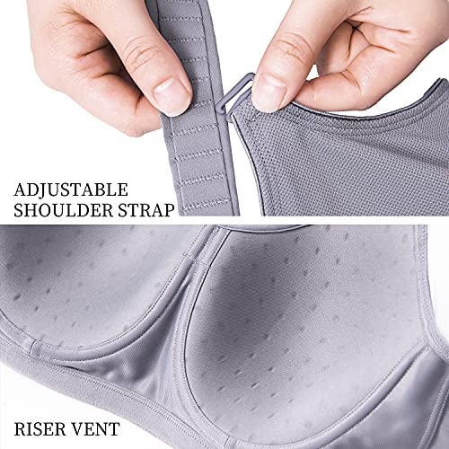 Zerobound Women's Sports Bras High Impact Full Coverage Underwire Workout Bra Back Adjustable Straps Plus Size Bra Gray #TOP4
