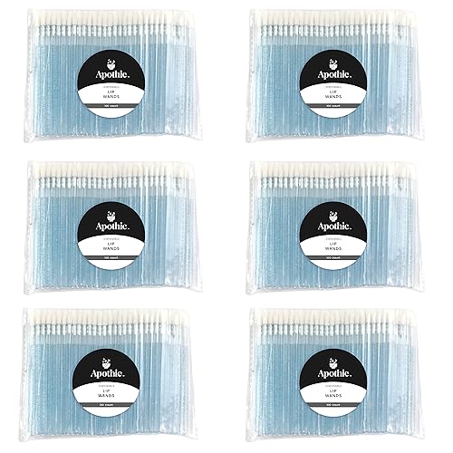 Apothie 600 Pieces Disposable Lip Applicators – Lint-Free Versatile Doe Foot Makeup Wands for Lip Gloss, Lipstick, Lash Extensions, Beauty Starter Kits Essential (600 Brushes, Blue Crystal)