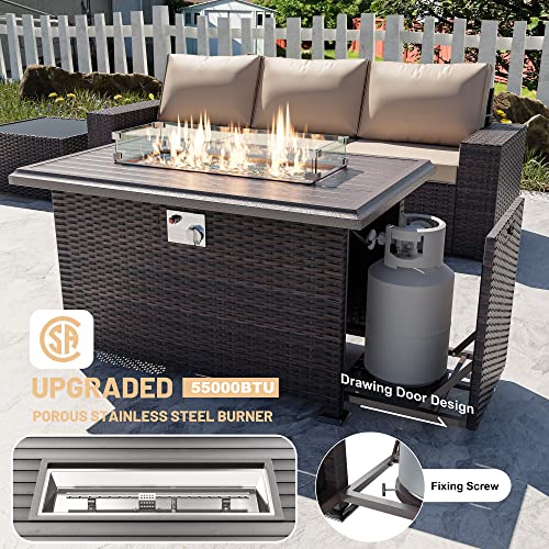 Kullavik 13 Pieces Outdoor Patio Furniture With 43" 55000Btu Gas Propane Fire Pit Table Pe Wicker Rattan Sectional Sofa Patio Conversation Sets,Sand #TOP4
