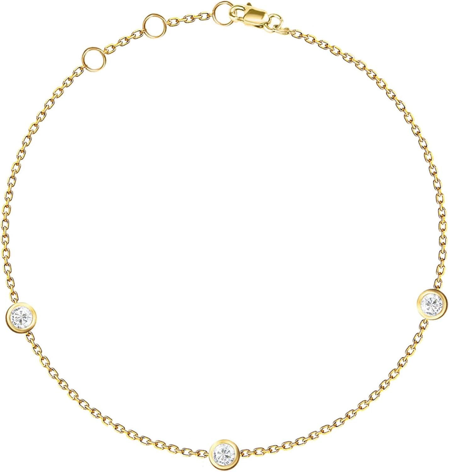 14k Gold Diamond Solitaire Bracelet - Brilliant Cut Bezel Setting - Genuine 0.05Ct, 0.10Ct, 0.15Ct Diamond Bracelet - Elegant Jewelry for Women and Girls