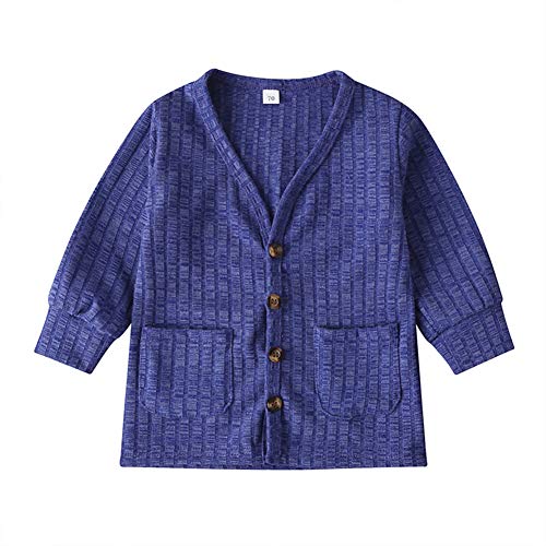 Toddler Baby Boys Button-Down Cardigan, Toddler Cotton Knit Sweater with Pocket for Kid, Baby Basic Clothes (Blue, 9-12 Months)