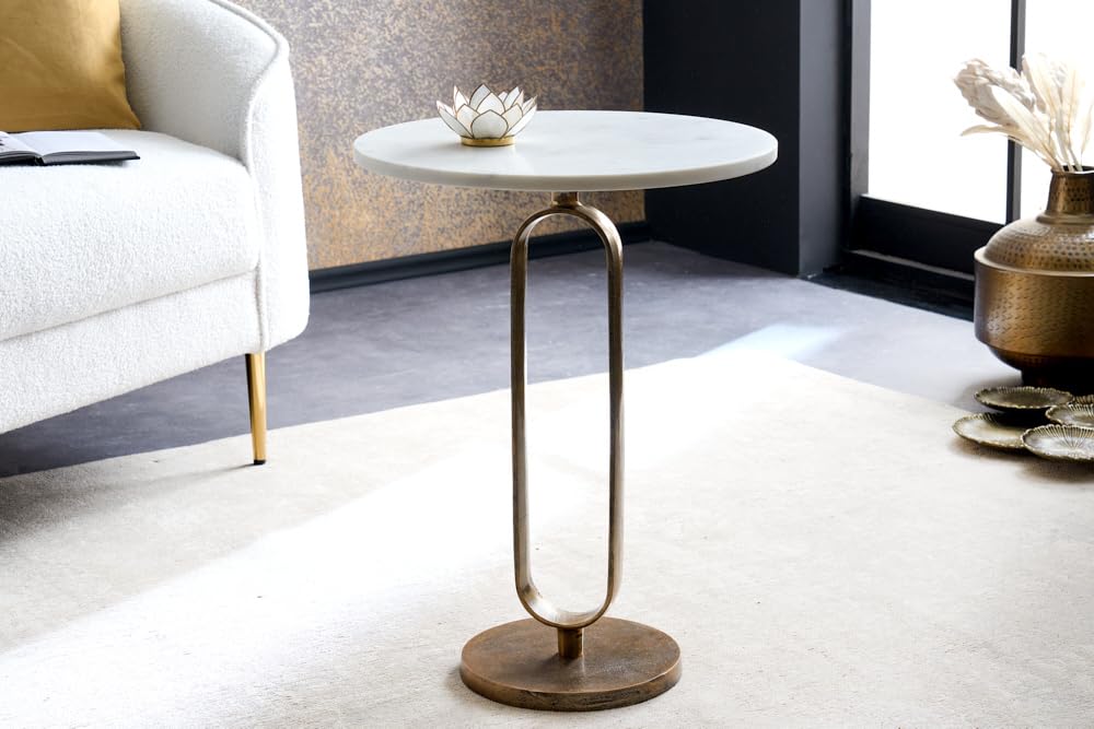 Beistelltisch ELEGANCE 45cm - gold weiß - Marmor - handgefertigt Couchtisch