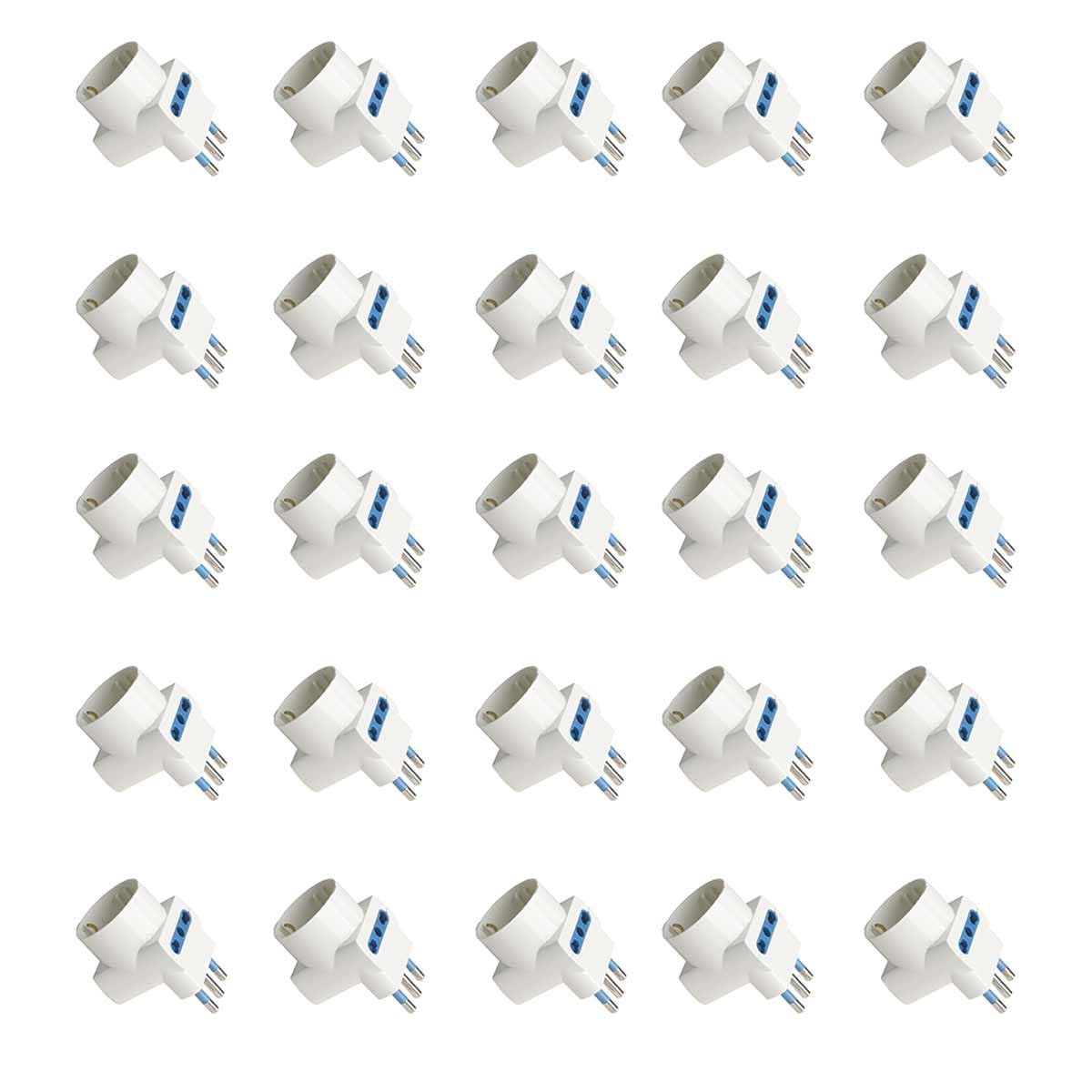 Adattatore Tripla Multipresa con Spina Angolare 16A + 2 Prese Bipasso 10A/16A + 1 Schuko 16A, Adattatore da Viaggio 5.3cm Salvaspazio (25 Pezzi)