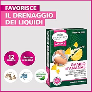 4x L'Angelica Gambo d'Ananas Integratore Alimentare Drenante Vegan Senza Lattosio e Gluten Free - 48 Bustine