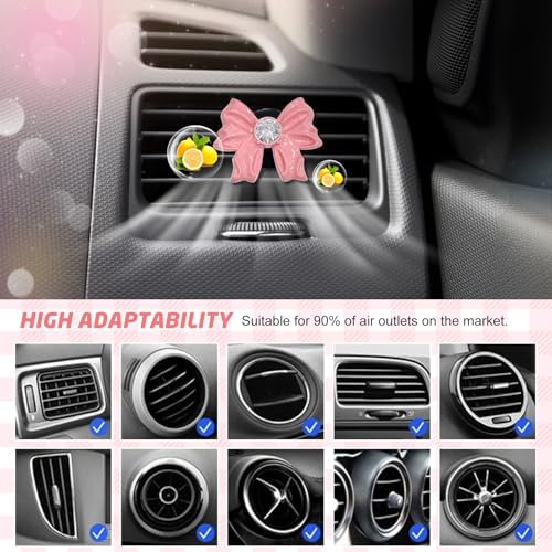 Image of 8 PCS Coquette Pink Bow Car Air Freshener Vent Clip, Cute Aesthetic Cars Scent Air Fresheners Vent Clips Decor, Crystal Rhinestone Automotive Interior Accessories for Women Girl