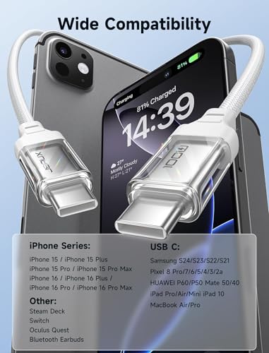 image for JSAUX 100W USB C to USB C Cable [2-Pack 6.6FT], USB C Fast Charger Cor