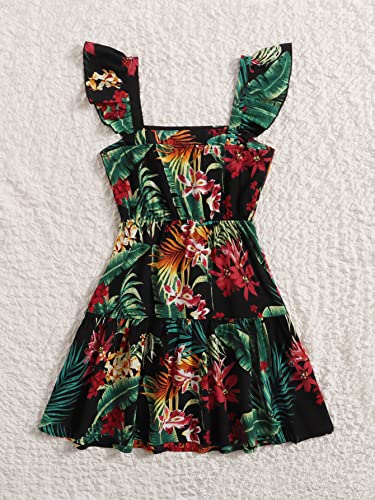 COZYEASE Girls' Tropical Print Ruffle Trim Dress Square Neck Sleeveless High Waist A Line Boho Dress2