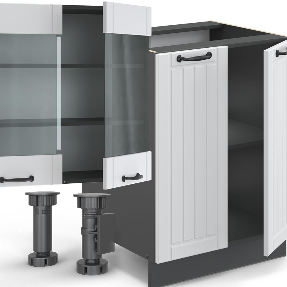 Vicco Küchenzeile Fame-Line, Weiß Landhaus/Anthrazit, 300 cm mit Hochschrank, ohne Arbeitsplatte, erweiterbar mit zusätzlichen Modulen und Variabler Anordnung