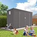 4x9 ft Lean to Shed, Outdoor Storage Shed with Lockable Double Door and Window, Metal Storage Sheds with Sloping Roof and 6 Vents, Outside Garden Tool Sheds for Backyard, Patio (Grey)