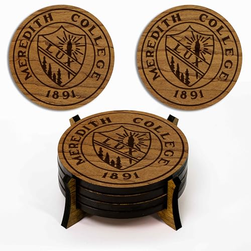 LazerEdge Meredith College Angels Wooden Coaster Set - Cherry Wood - Officially Licensed Product - 4-Pack