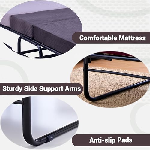 Image of Spacecrafts High-Density Recliner Folding Bed with Mattress | Portable Guest Bed, Space-Saving Lounge Cot | Compact Recliner Guest Bed | Metal Frame with Wheels (3 ft x 6.3 ft) (Brown & Ivory)