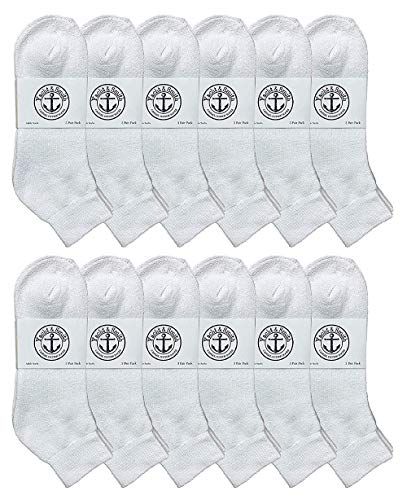 Yacht & Smith 12 Pairs Of Men's King Size Premium Cotton Sport Ankle Socks Size 13-16 Solid White