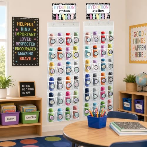 2-PCS-Water-Bottle-Organizer-for-Classroom-48-Pocket-PVC-Water-Bottle-Holder-with-Hydration-Station-StickersOver-the-Door-Hanging-Water-Bottle-Storage-Foldable-Wall-Mounted-Cup-Holder-for-School