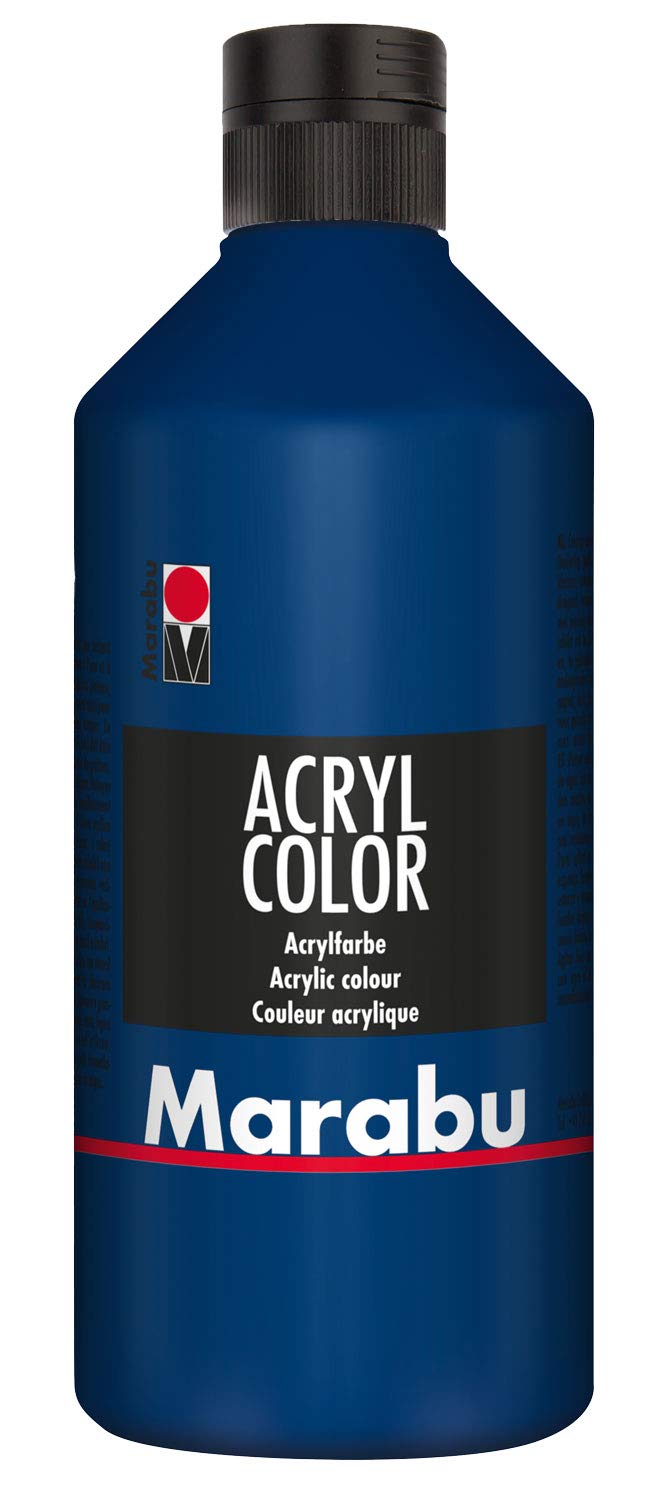 Marabu 12010075053 - Acryl Color dunkelblau 500 ml, cremige Acrylfarbe auf Wasserbasis, schnell trocknend, lichtecht, wasserfest, zum Auftragen mit Pinsel und Schwamm auf Leinwand, Papier und Holz