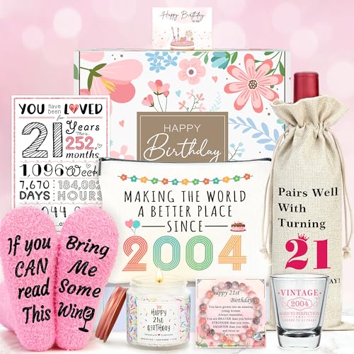 YENCHORN 21st Birthday Gifts for Her: 9pc Set with 21st Birthday Cup, Decorations, & Accessories