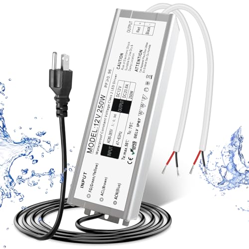 LED Driver 12V 250W, Waterproof IP67 LED Power Supply, AC 110V to DC 24 Volt Low Voltage Transformer with 3-Prong Plug 3.3 Feet Cable for DC Indoor Outdoor LED Light, Computer Project by ROLANCHE - Used condition - US$21.88