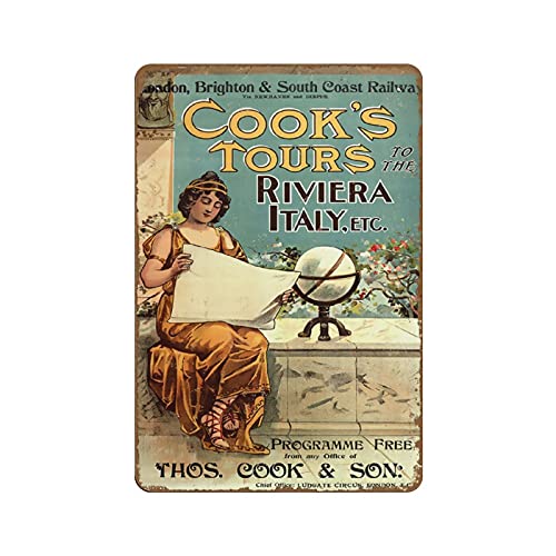 Cook's Tours Riviera Italy Vintage Travel Poster Novelty Retro Metal Tin Sign Home decor Plate Wall Art Farmhouse Sign Living Room Decor Welcome Sign Home Decor Outdoor Decor Painted Sign 8"x12"