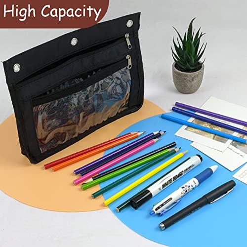 Yoeejob 1 Pack Pencil Pouch For 3 Ring Binder, Expandable Binder Pouches With Zipper, Large Capacity Pen Holder Case With Clear Window School Class Office Organizers, Black #TOP3