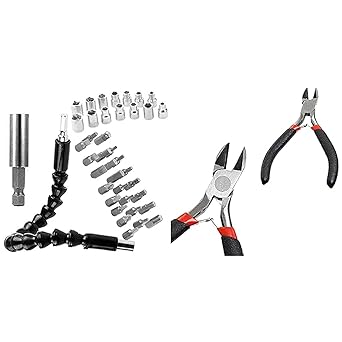 Diy Crafts Diy3039 Flexible Holder Drill 30cm Tools Shaft, Bits & Extension Rod Screwdrivers Assortment Kit, Pack of 3 + Diy Crafts Stainless Steel Diagonal Cutting Plier Making Hand Tool, 11cm,