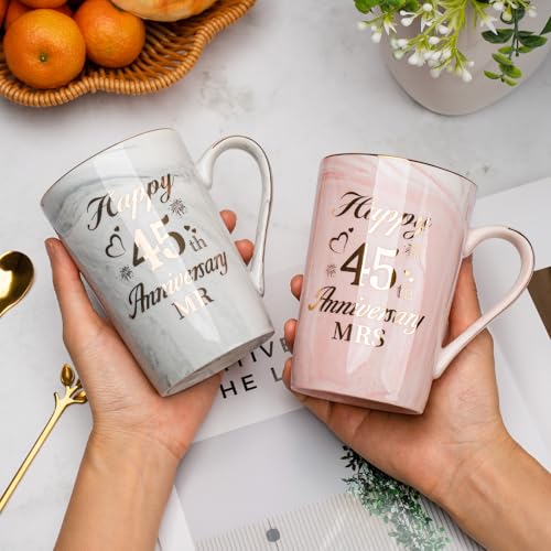 Geschenke zum 45 Hochzeitstag, 2PCS Mr Mrs Keramik Marmor Tasse Set 14 Oz, 45 Hochzeitstag Geschenke Kaffeetassen für Paare… – Ansicht 2