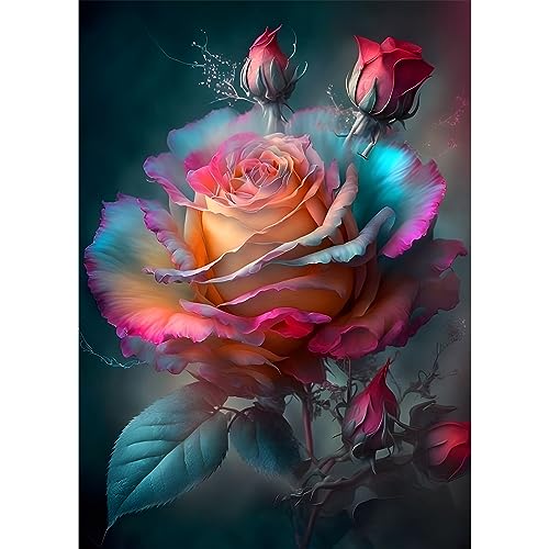 Fleurs Diamond Painting, 5D DIY Broderie Diamant Painting Kit Complet Roses, Peinture Diamant Artisanat Strass Point de Croix Painting pour Adultes Enfants, Décoration...