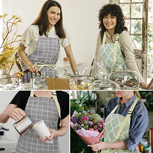 Riqiaqia 2 Pieces Aprons For Women With Pockets, Cotton Linen Waterproof Kitchen Cooking Aprons, Chef Apronfor Men Women With Adjustable Neck Strap And Long Ties(Grey/Green) #TOP6